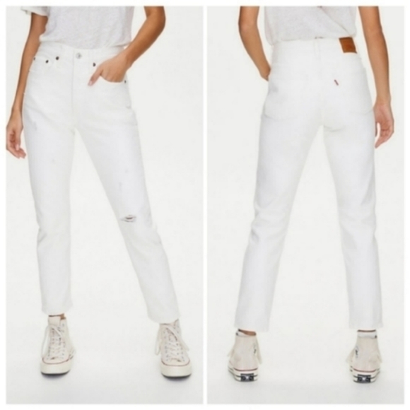 Levi's 501 High Rise Waisted Jeans Distressed White Rigid Denim Pants - Picture 10 of 11